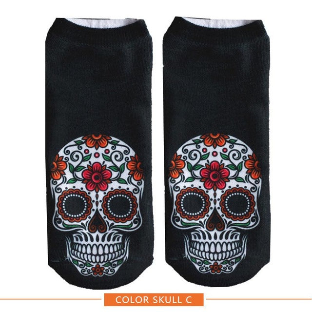 New arrival Women Low Cut Ankle Socks Funny Skull 3D Printing Sock Cotton Hosiery Gothic Punk Shantou Printed Sock