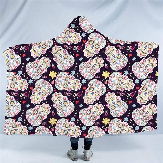 Skull Collection Hooded Blanket for Adults Flame Motorcycle Sherpa Fleece Wearable Blanket Throw Blanket Bedding