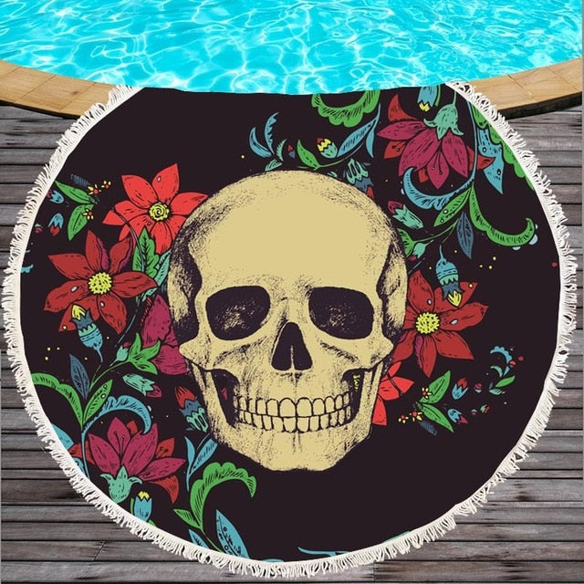 10 colors Black Grey red Sugar Skull Summer Round Beach Towel Microfiber Bath Towel Large