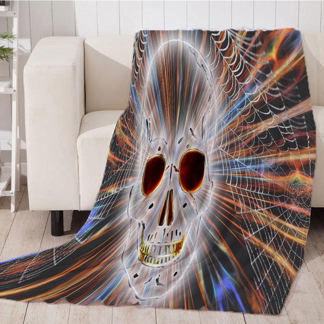 Flannel Halloween Skull Skeleton Head Spider Net Nightmare Throw Blanket Plaids Warmth Soft Plush Sofa Bed