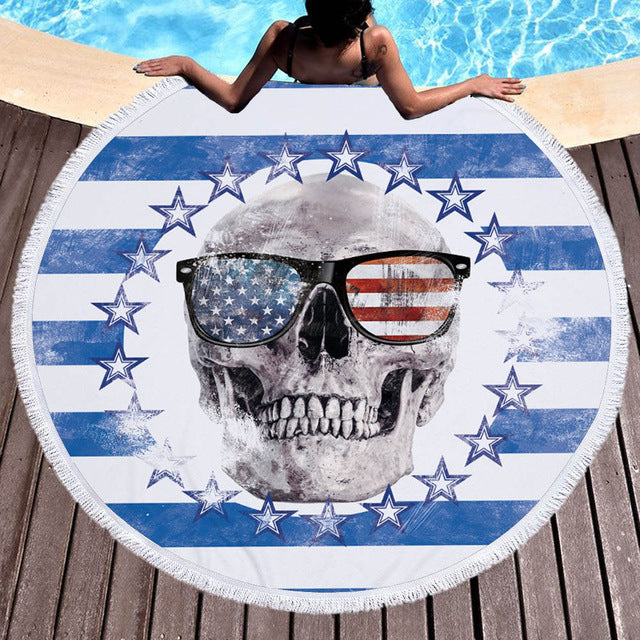 Microfiber Large Bath Towel for Beach Thick 150cm Round Sugar Skull Printed Beach Towel Quick Compressed Towel Tapestry Yoga Mat