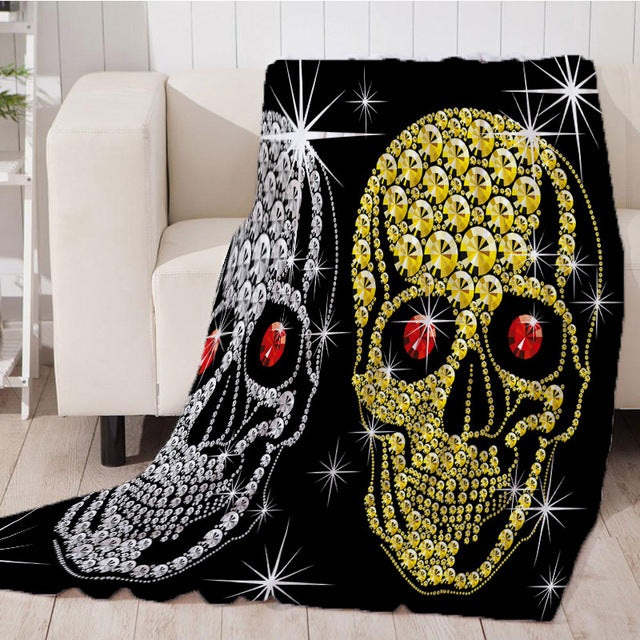 Flannel Halloween Skull Skeleton Head Spider Net Nightmare Throw Blanket Plaids Warmth Soft Plush Sofa Bed