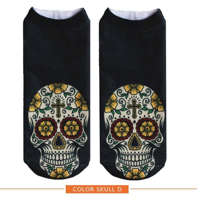 New arrival Women Low Cut Ankle Socks Funny Skull 3D Printing Sock Cotton Hosiery Gothic Punk Shantou Printed Sock