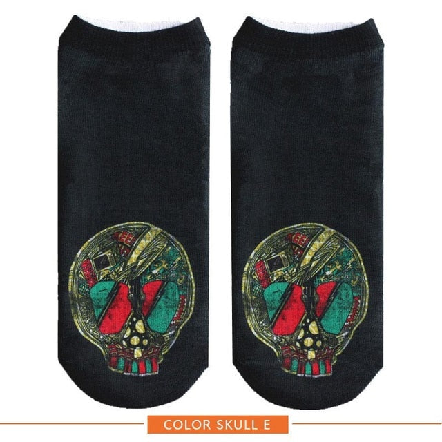New arrival Women Low Cut Ankle Socks Funny Skull 3D Printing Sock Cotton Hosiery Gothic Punk Shantou Printed Sock