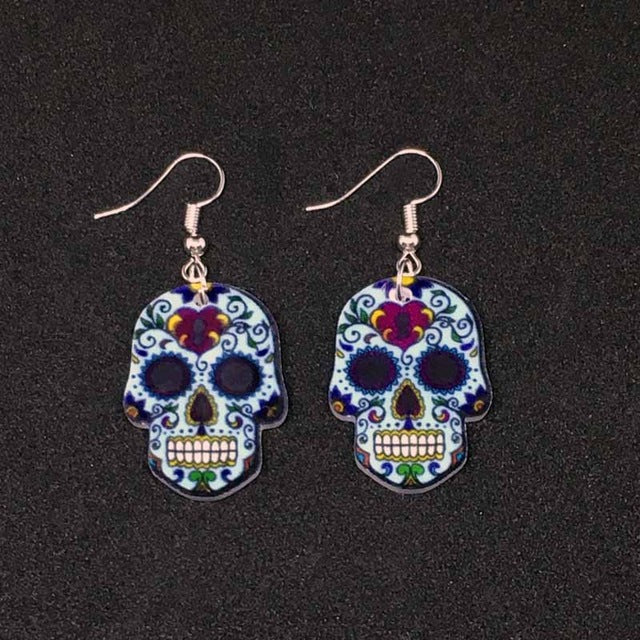 Calavera Sugary-sweet whimsical skull Earrings Celebrate Mexican Day of the Dead Halloween Acrylic Sugar Skull Earring For Women