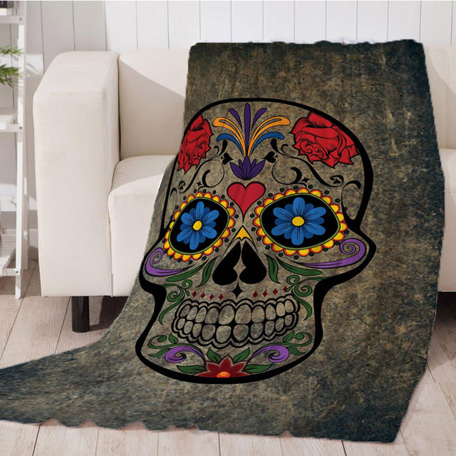 Flannel Halloween Skull Skeleton Head Spider Net Nightmare Throw Blanket Plaids Warmth Soft Plush Sofa Bed