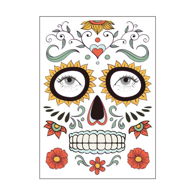 Waterproof Temporary Tattoo Sticker Party Decoration Sugar skull Mask