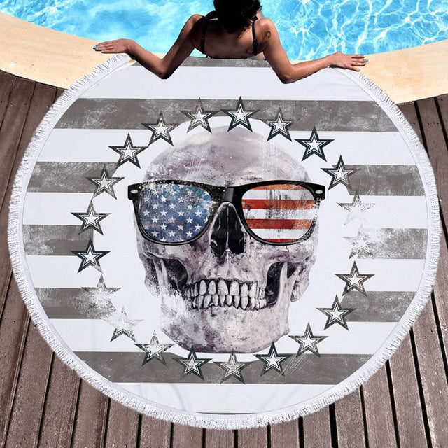 Microfiber Large Bath Towel for Beach Thick 150cm Round Sugar Skull Printed Beach Towel Quick Compressed Towel Tapestry Yoga Mat