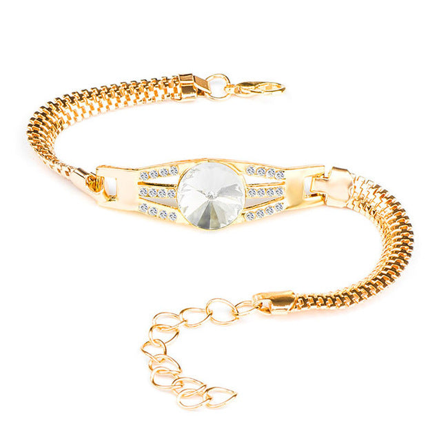 Brand Round Crystal CZ Hand Chain Bracelets for Women Gold Color Twisted Bracelet & Bangle Engagement Jewelry Wholesale