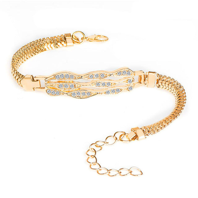 Brand Round Crystal CZ Hand Chain Bracelets for Women Gold Color Twisted Bracelet & Bangle Engagement Jewelry Wholesale