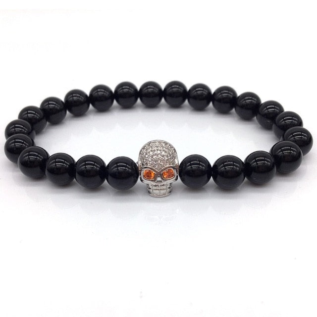 Hot Fashion Trendy Skeleton Charm Bracelet For Men Women CZ Skull Head Men Bracelet Lava Stone Jewelry Gift