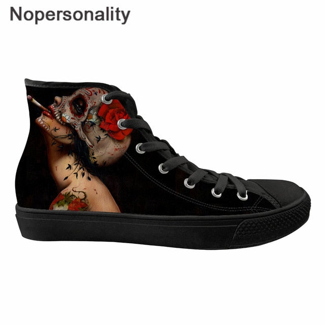 Sugar Skull Winter Sneakers 3D Print Rose Punk Style High Top Canvas Shoes