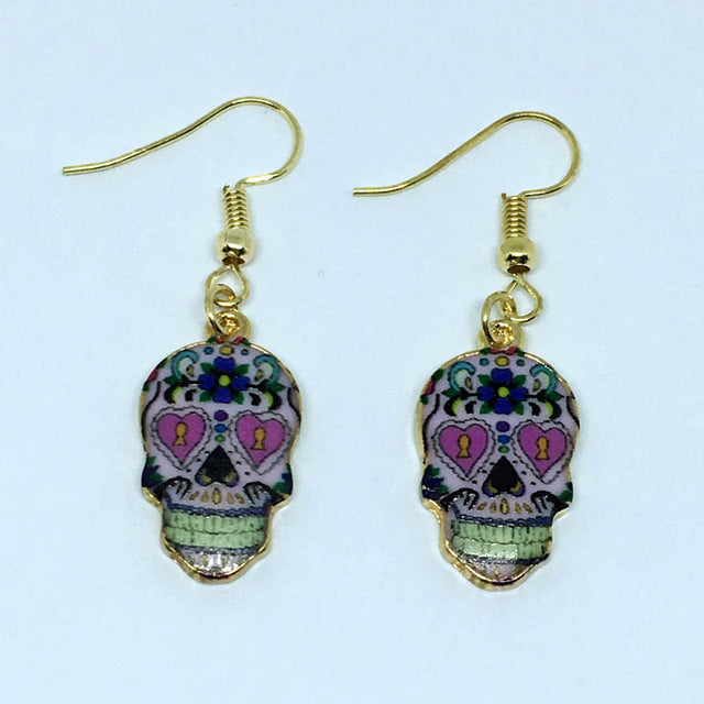 Calavera Expandable Sugary-sweet whimsical skull Earrings celebrate Mexican Day of the Dead Halloween Sugar Skull Earring 1 Pair