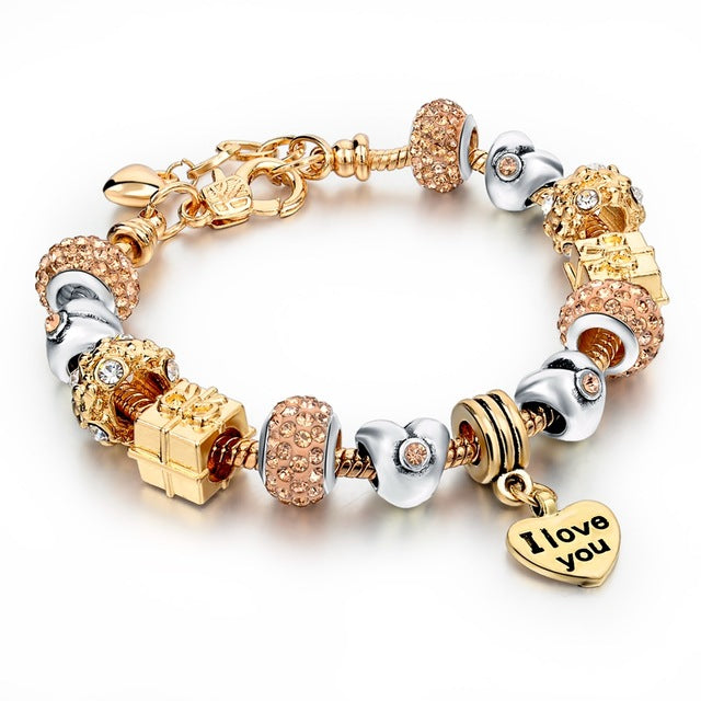 Luxury Crystal Heart Charm Bracelets & Bangles Gold Bracelets For Women Jewellery Pulseira Feminina