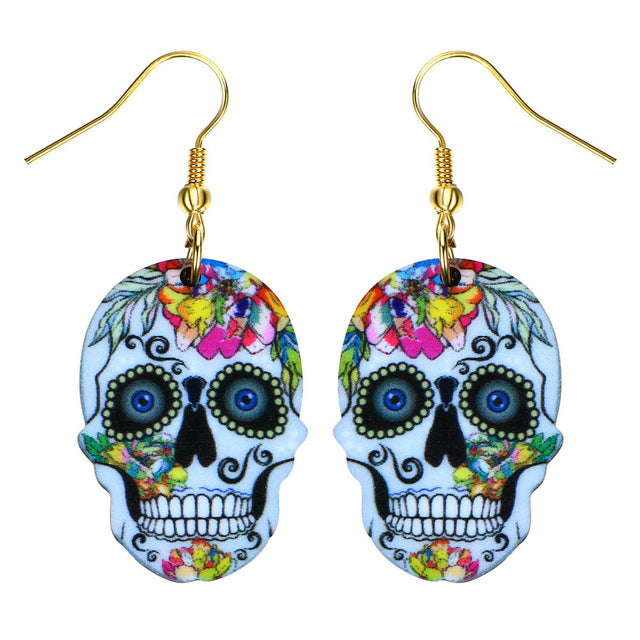 Sugar Skull Earring For Women Calavera Sugary-sweet whimsical skull Earrings Mexican Day of the Dead Halloween