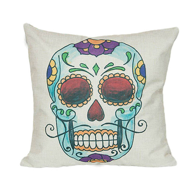 Flower Punk Style Mexico Skull Cotton Linen Cushion Cover Chair Seat and Back Square Pillowcase Home Garden Decorative