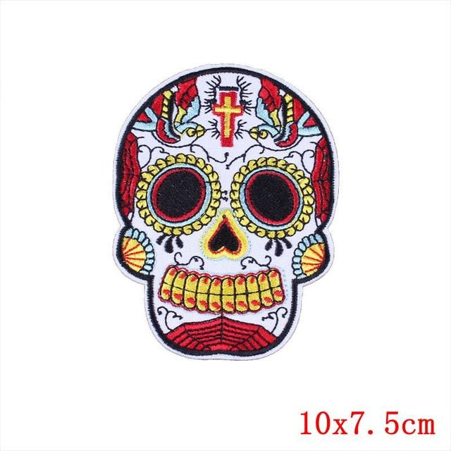 Set of 10 random sugar Skull Embroidery Patches