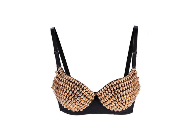 Newest sexy bra metal skull rivet punk style nightclub sexy performance clothing