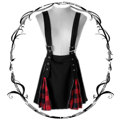 Women's Harajuku Grid Zipper Gothic Black Skirts.Ladies Rock Punk Metal Buckle Strap Skirt.Girl Lolita Suspender Skirt Overalls