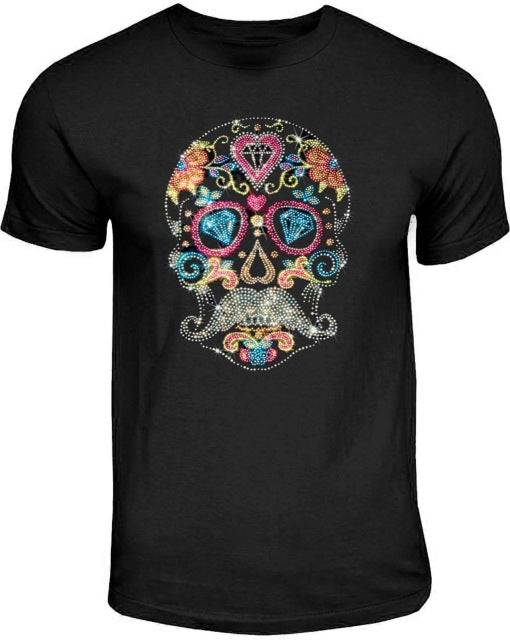 Sugar Skull T Shirt Mustache Gothic Los Muertos