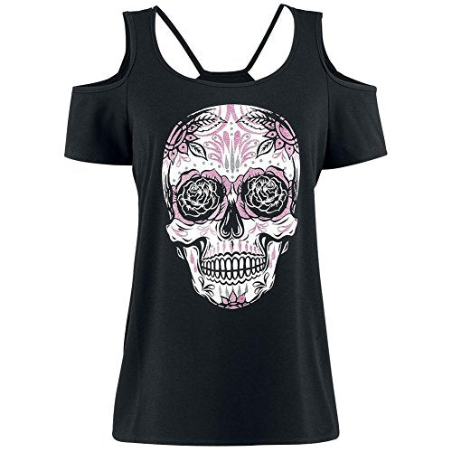 Women's Casual Shoulder Off Skull Summer T-Shirt