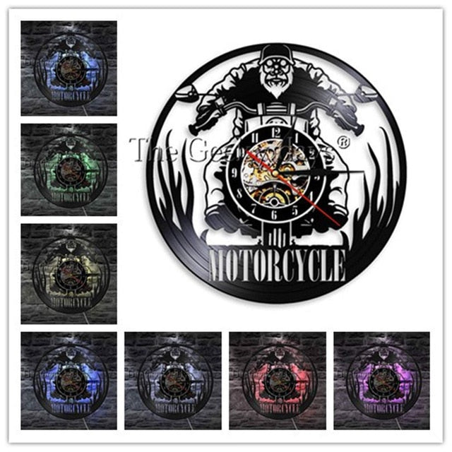 Motorcycles Bikers Classic King Skull Vinyl Record Wall Clock Skull in Helmet Racer Wall Clock Wall Watch Motorcycle Lover Gift