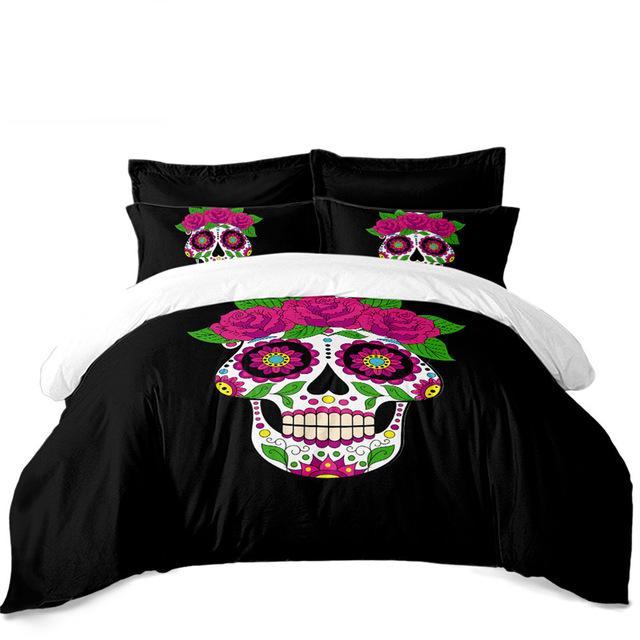 Sugar Skull Bedding Set Ladies Sweet Duvet Cover Flower Print Halloween Bed Cover Pillowcase Soft Bedclothes Home Decor