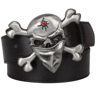 Fashion Wild men leather belts metal buckle retro Devil Skull belt bold hip hop Street Dance belt exaggerated shape