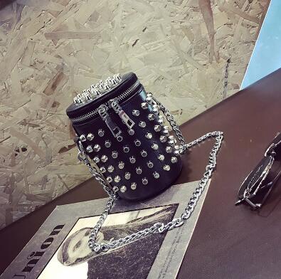 High-quality PU Leather Women bag Punk Rivet Bucket Shoulder bag