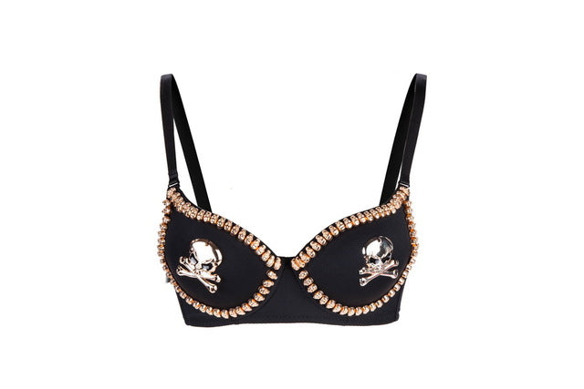 Heat newest hot sexy bra metal skull rivet punk style nightclub performance clothing sexy ladies sexy bra