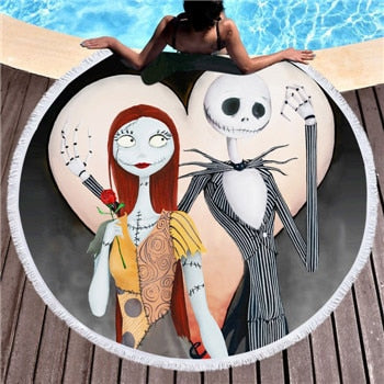 Microfiber Round Large Beach Towel Yoga Mat Tassel Toalla Blanket Nightmare 3d Sugar Skull Printed Big Bath Towel Tapestry