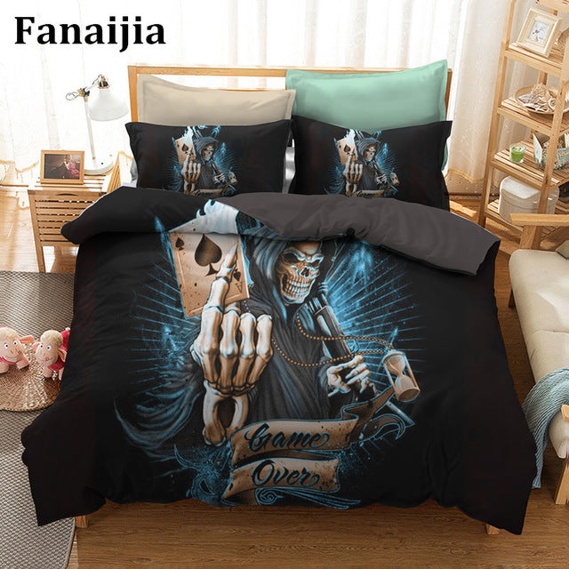Fanaijia Gambler God skull Bedding Sets king Sugar skull Duvet Cover Bed Bohemian Print Black Bedclothes queen bedline