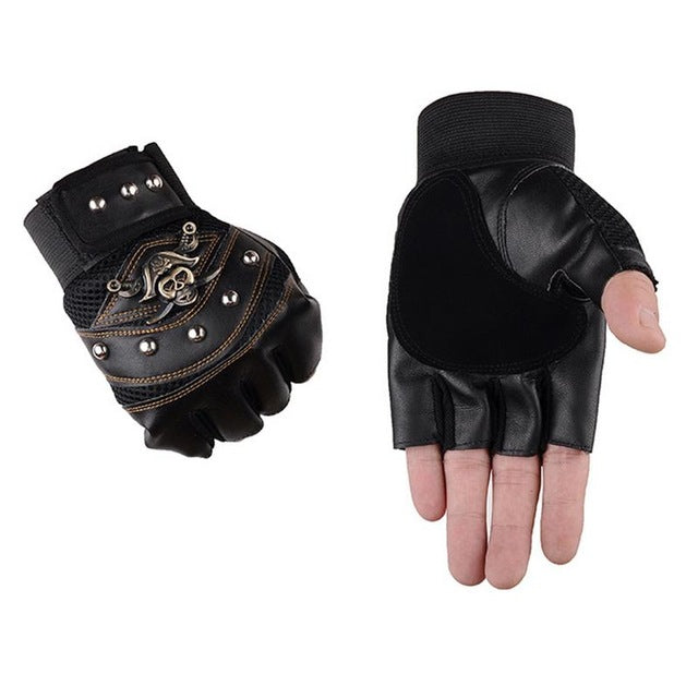 Skull Pattern Non-Slip Half Finger Gloves