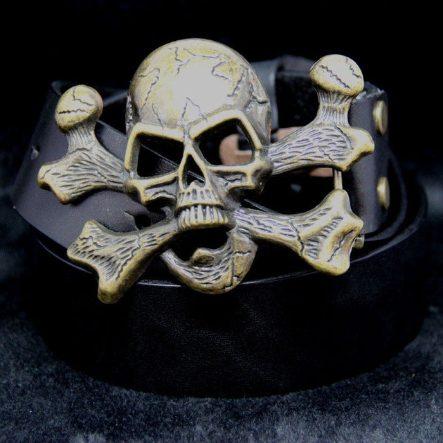 Unisex Novelty Personality Skull Buckle Belts Genuine Leather Men Belt Luxury Designer Belt For Men women Metal Buckle Jeans