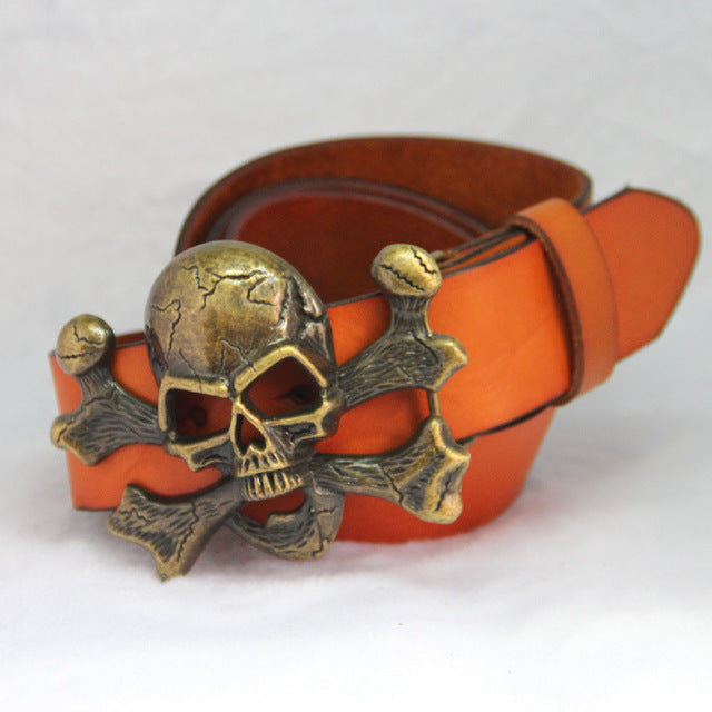 Unisex Novelty Personality Skull Buckle Belts Genuine Leather Men Belt Luxury Designer Belt For Men women Metal Buckle Jeans