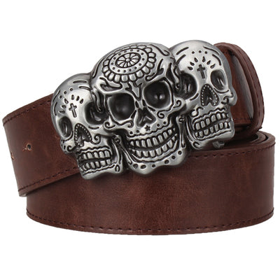 Fashion Wild men belts metal buckle retro Devil Skull belt bold hip hop Street Dance belt exaggerated shape
