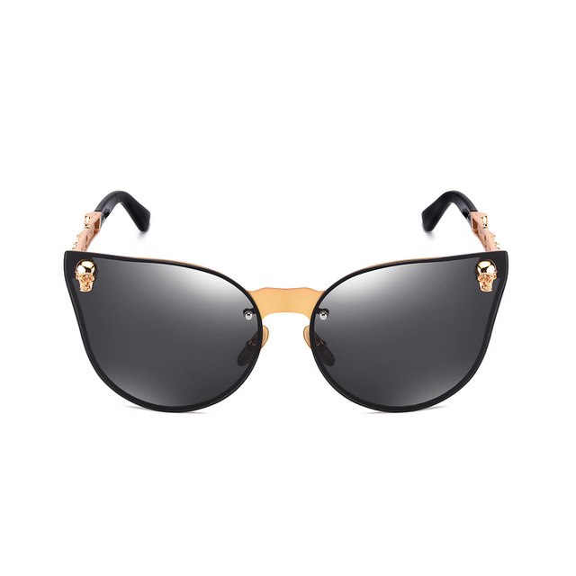 Fashion Women Gothic Cat eye Sunglasses Skull Frame Metal Temple Gold Sun glasses Oculos De Sol Feminino Luxury for women