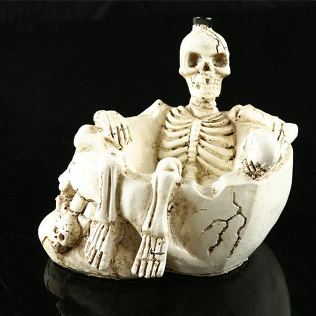 Halloween Resin Terror Model White Skull Wine Cup Ashtray Prop Skeleton