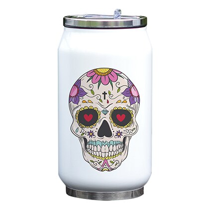Cool Design Bottle Skull Thermos Cup with Straw Creative Watercolor Painting Print Bottle Stainless Steel Vacuum Insulated