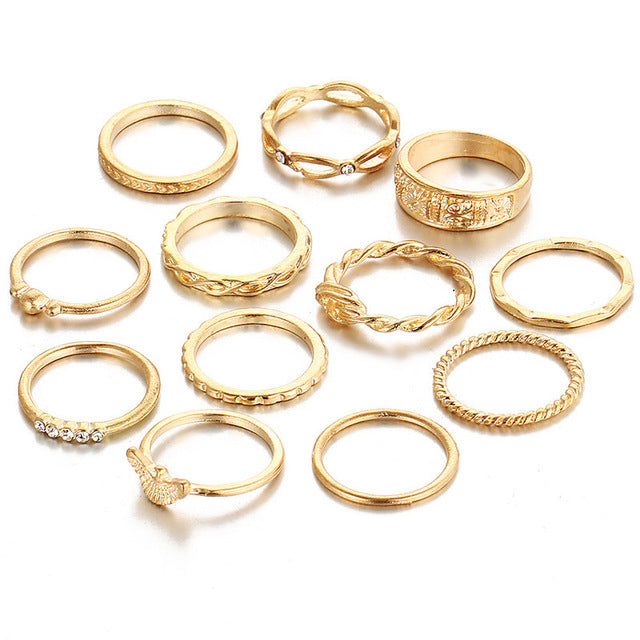 12 PCS/Set New Fashion women Jewelry Brand Designer Elegant New Imitation ring for women punk Ring Accessories Wholesale