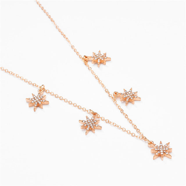 Trendy CZ Crystal Star Pendant Necklace Gold Silver Color Chain Choker Necklace for Women Jewelry Wedding Party Christmas Gift