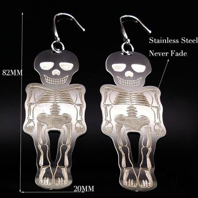Fashion Hollow Stainless Steel Statement Earrings for Women Skull Silver