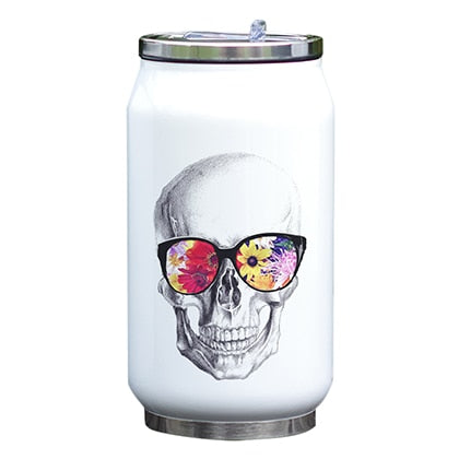 Cool Design Bottle Skull Thermos Cup with Straw Creative Watercolor Painting Print Bottle Stainless Steel Vacuum Insulated