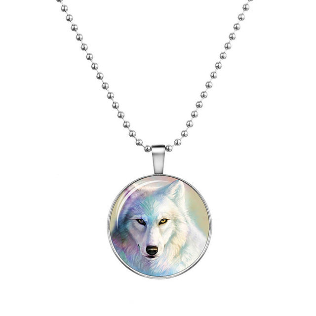 Wolf Cabochon Glass Glowing Pendant Necklaces Fashion Jewelry Silver Plated Chain Glow In The Dark Necklaces Collares