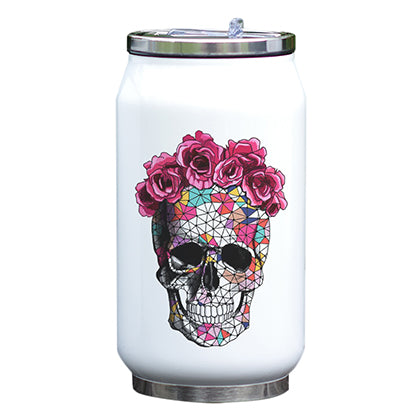 Cool Design Bottle Skull Thermos Cup with Straw Creative Watercolor Painting Print Bottle Stainless Steel Vacuum Insulated