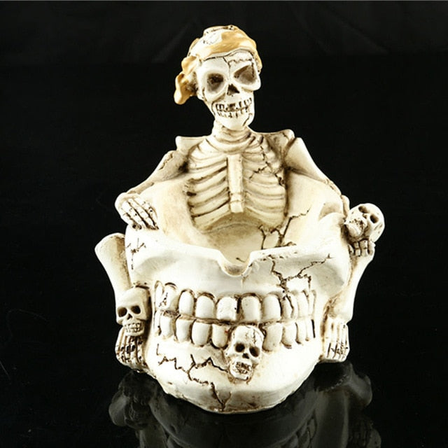 Halloween Resin Terror Model White Skull Wine Cup Ashtray Prop Skeleton