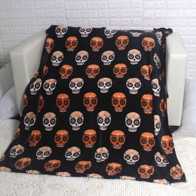 Skull skeleton head spider net nightmare throw blanket