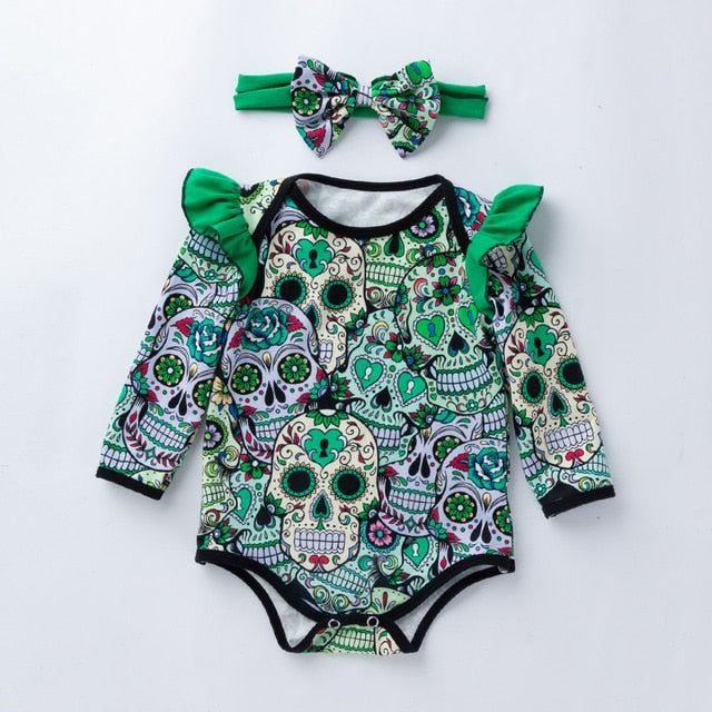 2pcs Newborn Baby Skull Romper+headhand