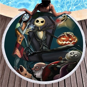 Microfiber Round Large Beach Towel Yoga Mat Tassel Toalla Blanket Nightmare 3d Sugar Skull Printed Big Bath Towel Tapestry