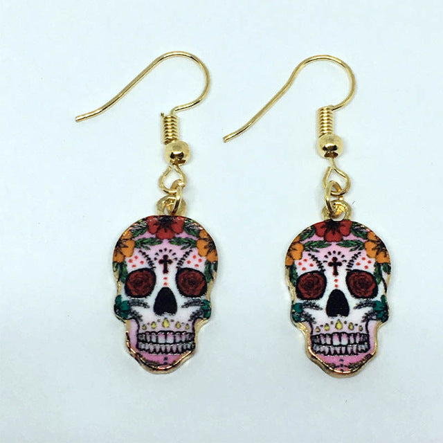 Calavera Expandable Sugary-sweet whimsical skull Earrings celebrate Mexican Day of the Dead Halloween Sugar Skull Earring 1 Pair